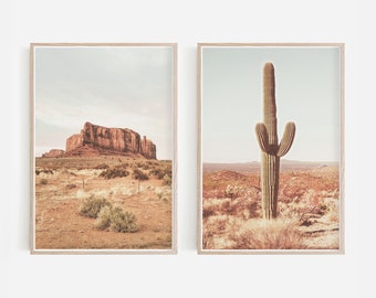 Desert Prints, lot de 2 : cactus et oeuvre d'art murale Monument Valley, téléchargement numérique | DE014D