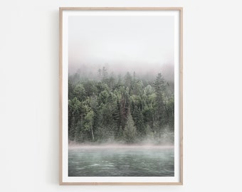 Forest Landscape Print, Misty Forest Printable Art, Nature Wall Art, Nature Print, Living Room Wall Art, Mountain Print, Digital Download