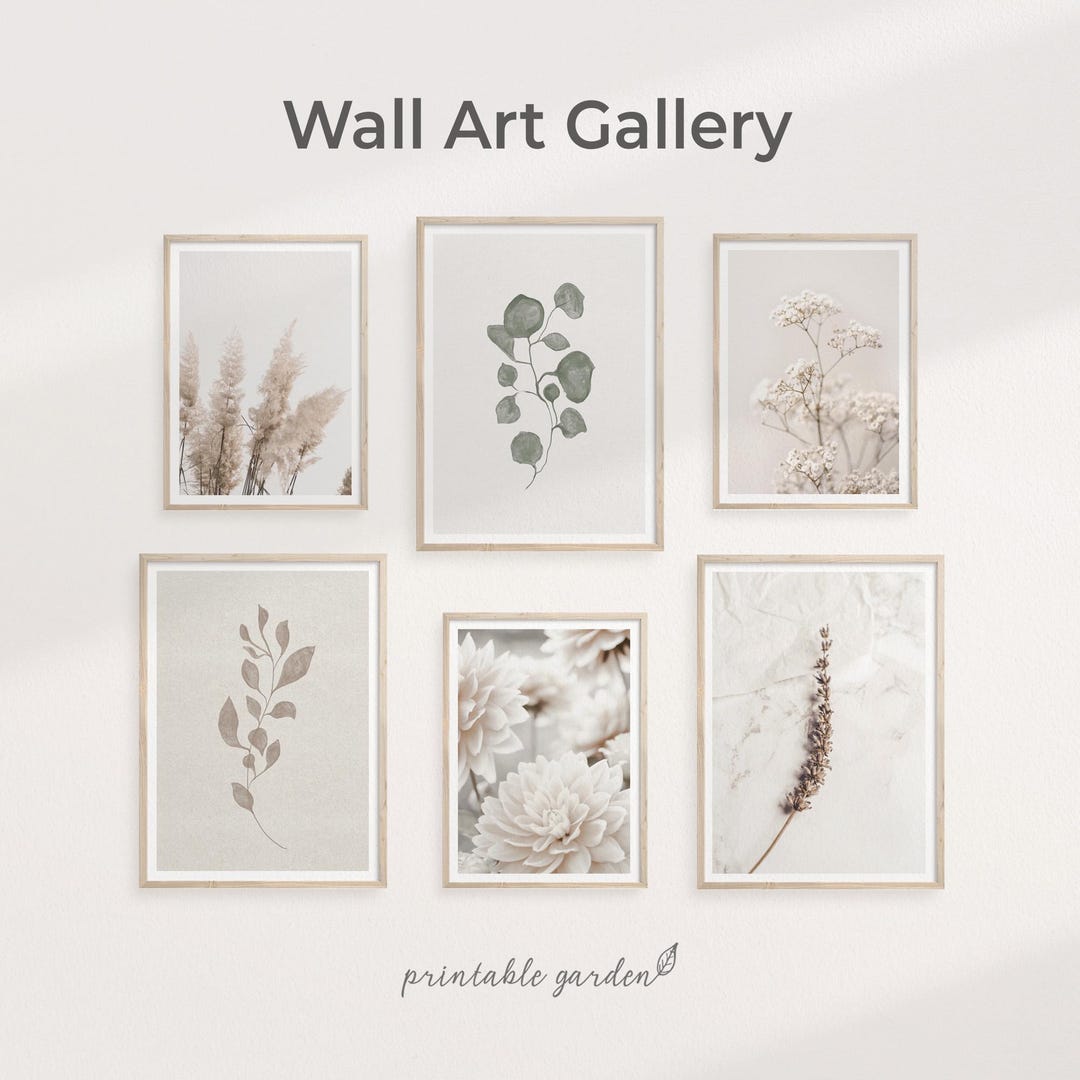 Botanical Gallery Wall Set of 6: Neutral Beige Floral Prints | G113 - Etsy