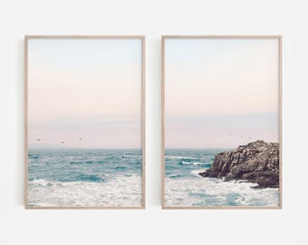Neutral Coastal Duo: Beach & Ocean Wall Art Set of 2, Digital Download | M148D
