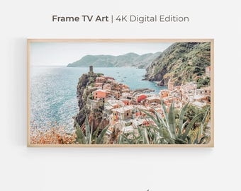 Cinque Terre Italy Frame TV Art: Coastal Mediterranean Landscape | F23
