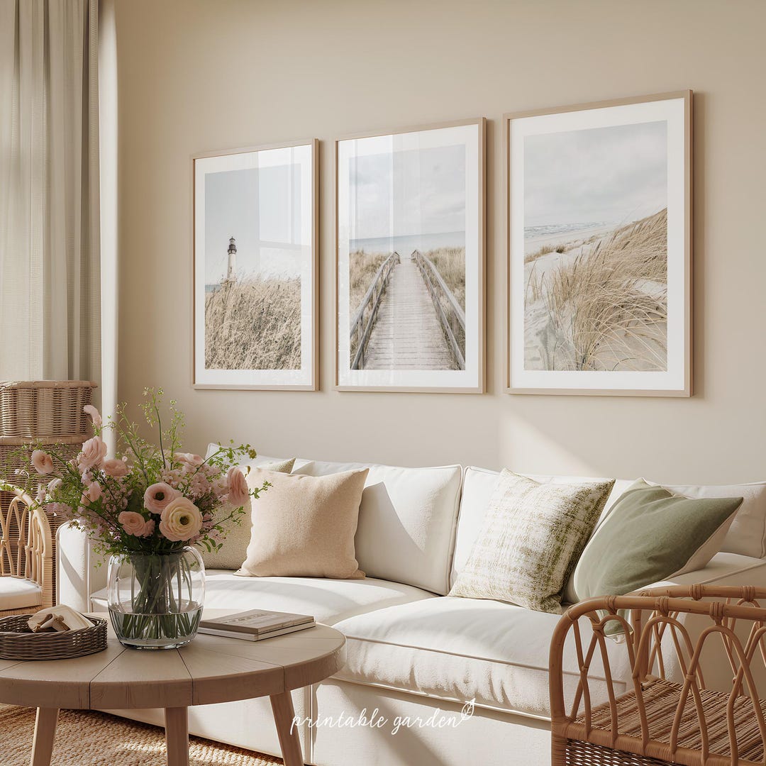 Neutral Coastal Set of 3 Prints: Minimal Beach Wall Art, Cozy Cottage ...