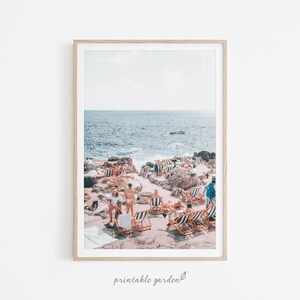 Digital wall art print of Amalfi Coast with pastel buildings on cliffs above the sea. Romantic Italian coastal scene in soothing earth tones—perfect for adding Mediterranean warmth and beauty to any room. Instant digital download, ready to print.