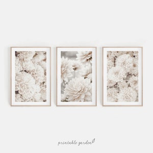 White Floral Print Set, Wall Art for Bathroom, Bedroom Set of 3 Prints ...