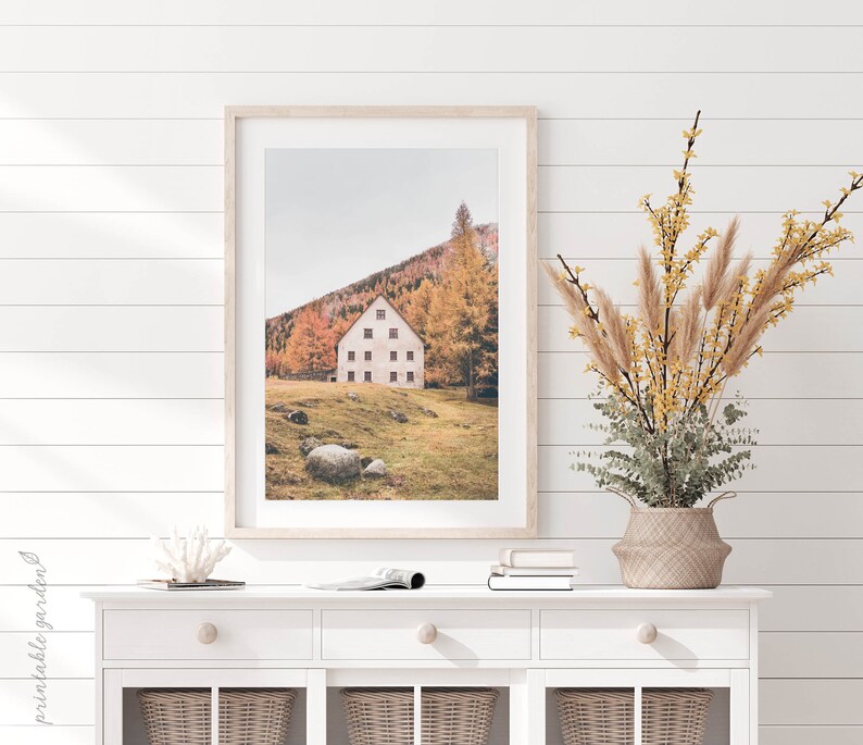 Mountain Cabin Printable Wall Art: Autumn Landscape Decor | MF105 image 1
