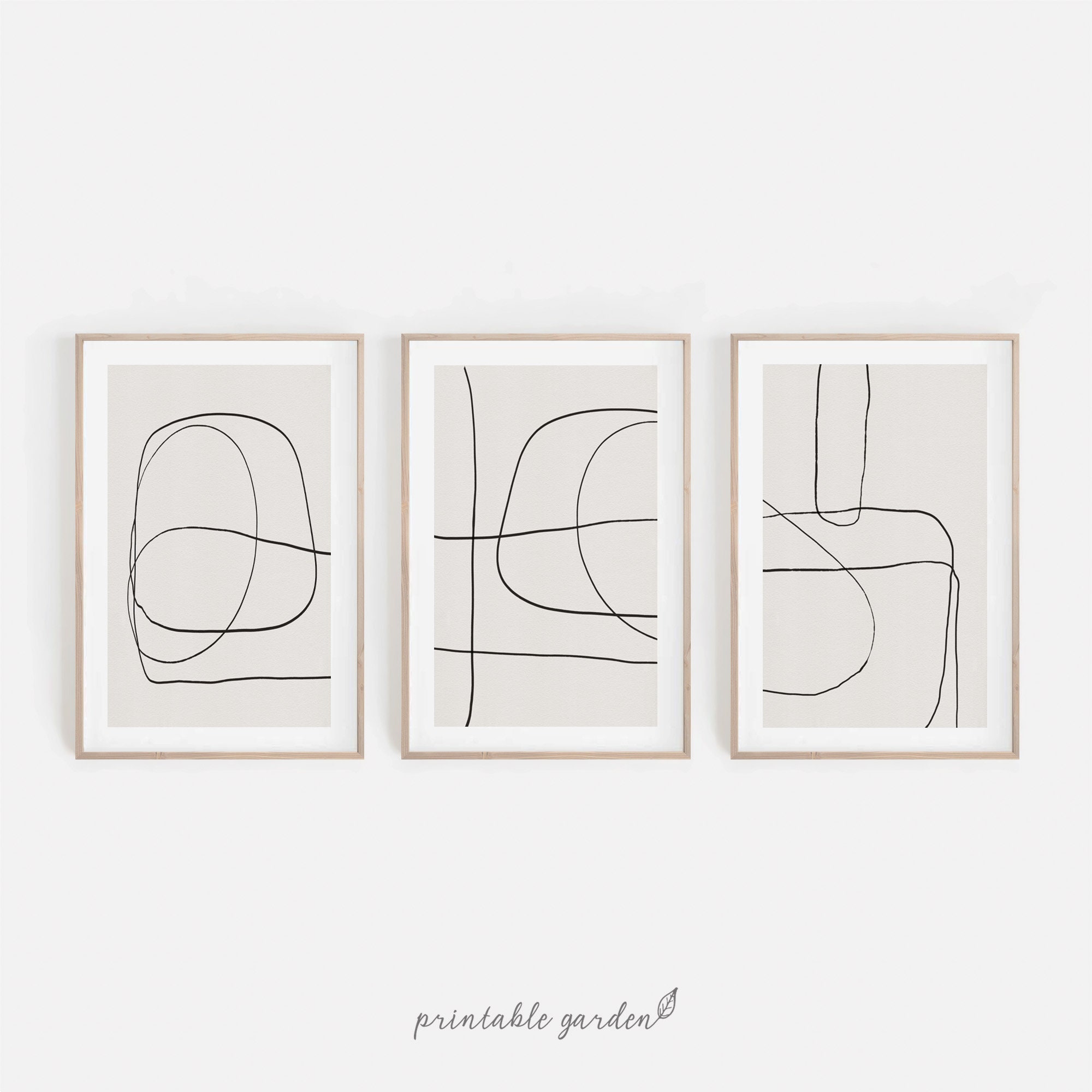 Minimalist Abstract Print Set of 3: Neutral Line Art With Paper Texture ...