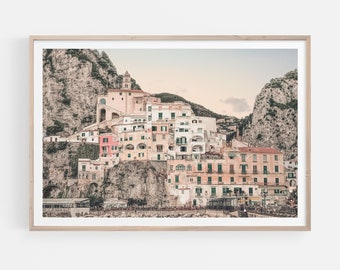 Italië Amalfikust Print: kustdorp uitzicht vanaf de zee, digitale download | IT209