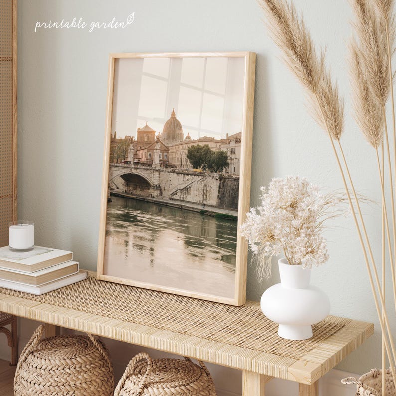 Rome printable wall art with understated tones and classic city view. Digital download for stylish and versatile décor, perfect for entryways, bedrooms, or minimalist gallery displays.