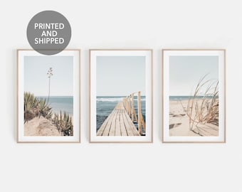 Coastal Set of 3 Prints: Neutral Beach Wall Art, Printed & Shipped | M125T
