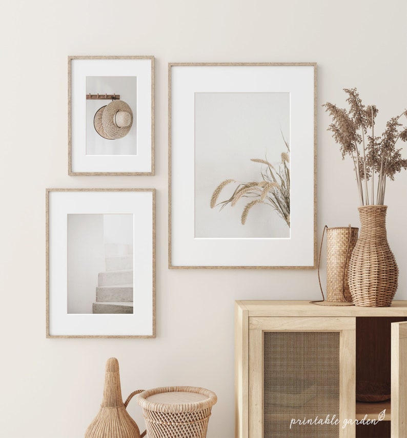 Neutral set of 3 minimal prints in soft beige and earthy tones. Modern digital wall art designed for cozy, japandi, and wabi sabi interiors, perfect for creating a calming gallery wall.