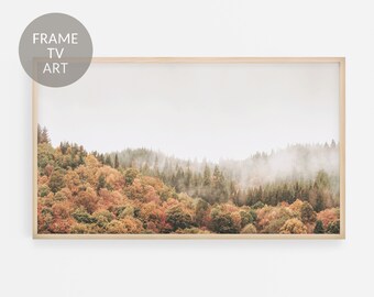 Samsung Frame TV Art, Nature Art for Frame TV, Foggy Forest Digital Download for Samsung The Frame, Autumn Forest Frame TV Art, Nature Art