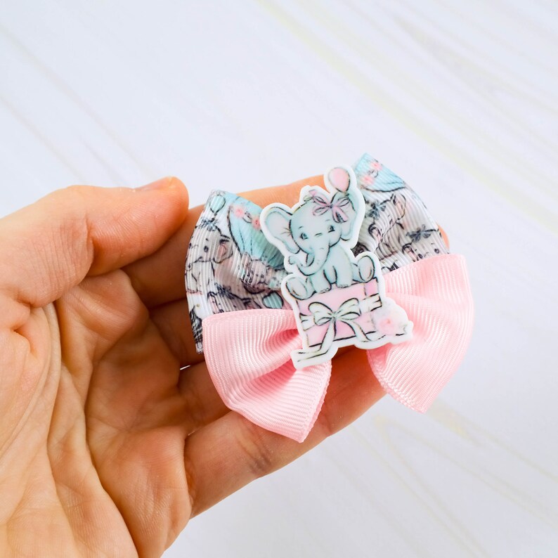 Elephant pink hair bow Girls hair clip with Elephant Holiday pigtails hair bow Piggies bow set Hair Clip Set for infant