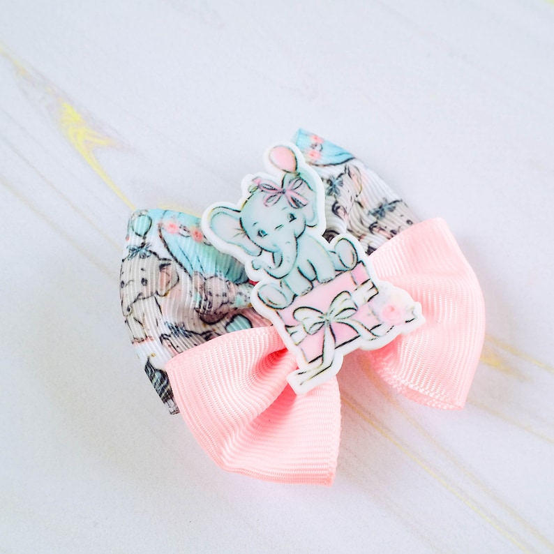 Elephant pink hair bow Girls hair clip with Elephant Holiday pigtails hair bow Piggies bow set Hair Clip Set for infant