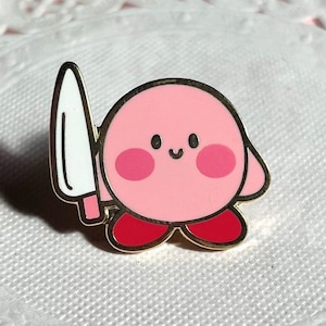 Stabby Kirby with a Knife 1 inch Enamel Pin | Nintendo Anime Cute Kawaii Funny Cursed Meme