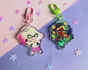 2in Off the Hook Double Sided Charm Splatoon Themed | Pearl and Marina Holographic Acrylic Keychain