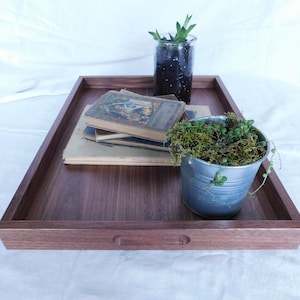 Walnut dovetail serving tray with finger pull