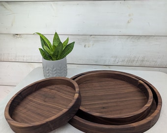 Handcrafted Round Walnut Serving Trays