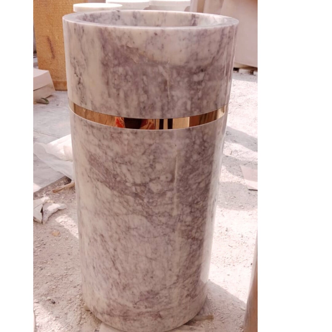 Indian Marble Sink Vanity, Natural Stone Pedestal Basin Bathroom, Round ...