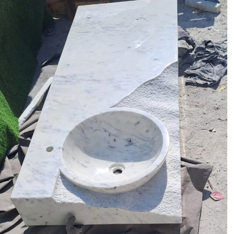 White Marble Sink Wall Mount Hand Carved Natural Stone Marble Etsy