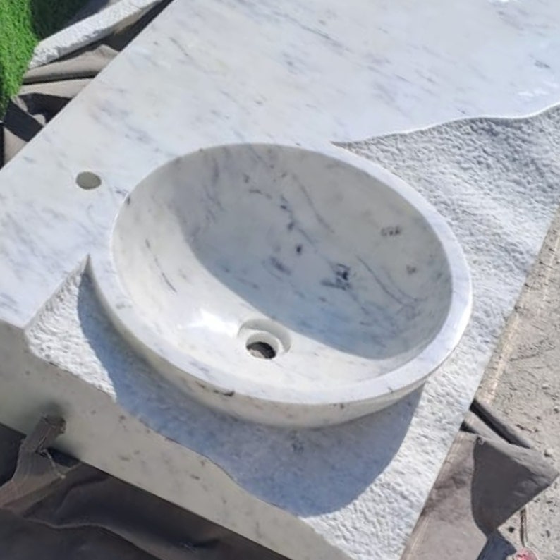 White Marble Sink Wall Mount Hand Carved Natural Stone Marble Etsy