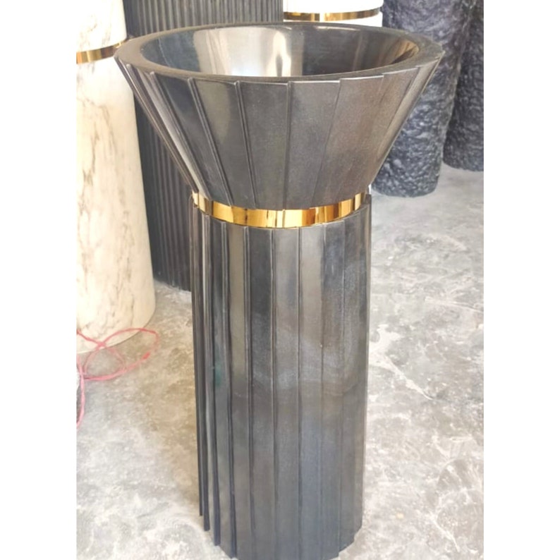 Black Marble Pedestal Sink Natural Stone Pedestal Wash Basin Etsy