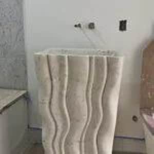 White Marble Pedestal Sink, Natural Stone Sink, Concrete sink, Laundry Pedestal Marble Sink vanity, Rectangle Wash Basin Bowl for Bathroom.