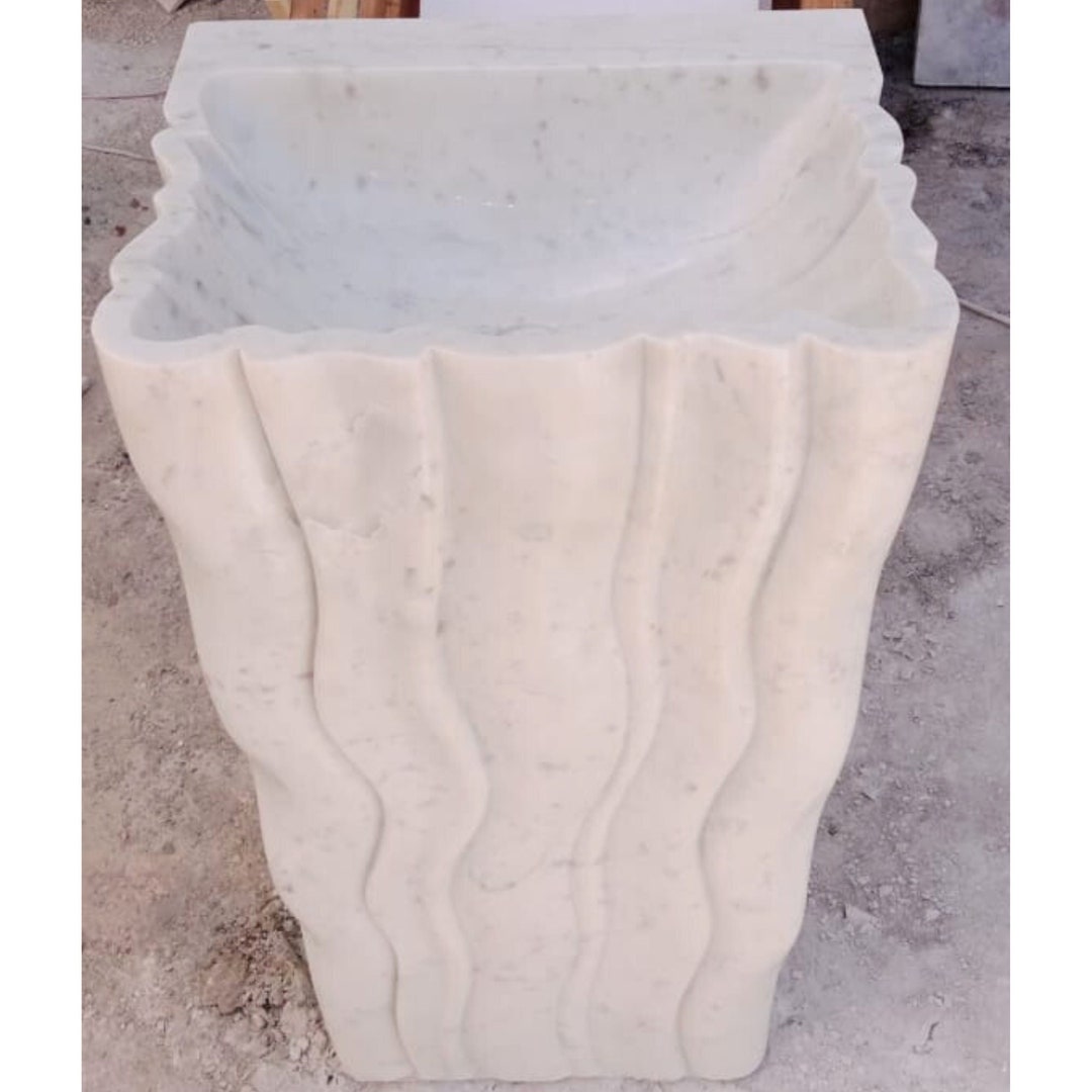 White Marble Pedestal Sink Natural Stone Sink Concrete Sink Etsy