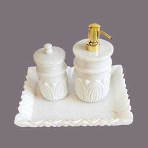 White Marble Bathroom Accessories Set | Handicraft Vanity Set | Natural Stone Bath Decor | Luxury Marble Bathroom Set | Modern Minimalist