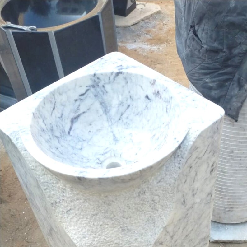 White Marble Pedestal Sink, Marble Bowl, Laundry Pedestal, Natural