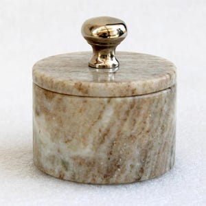 Handmade Marble Spice Jar with Lid | Natural Stone Kitchen Canister with Brass Knob | Indian Artisan Storage Container