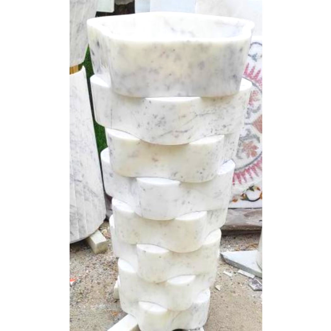 White Marble Pedestal Sink Natural Stone Sink Laundry Etsy