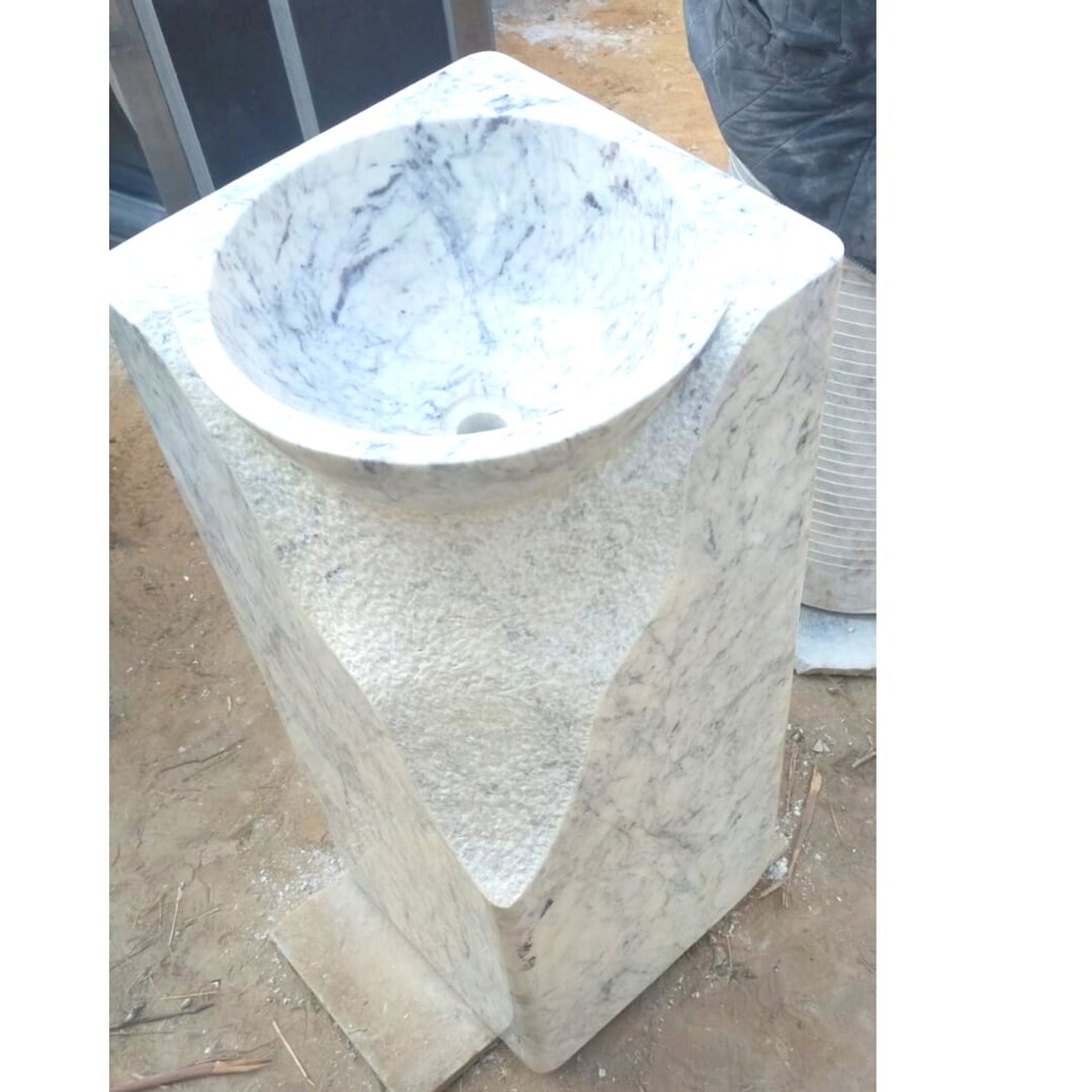White Marble Pedestal Sink, Marble Bowl, Laundry Pedestal, Natural