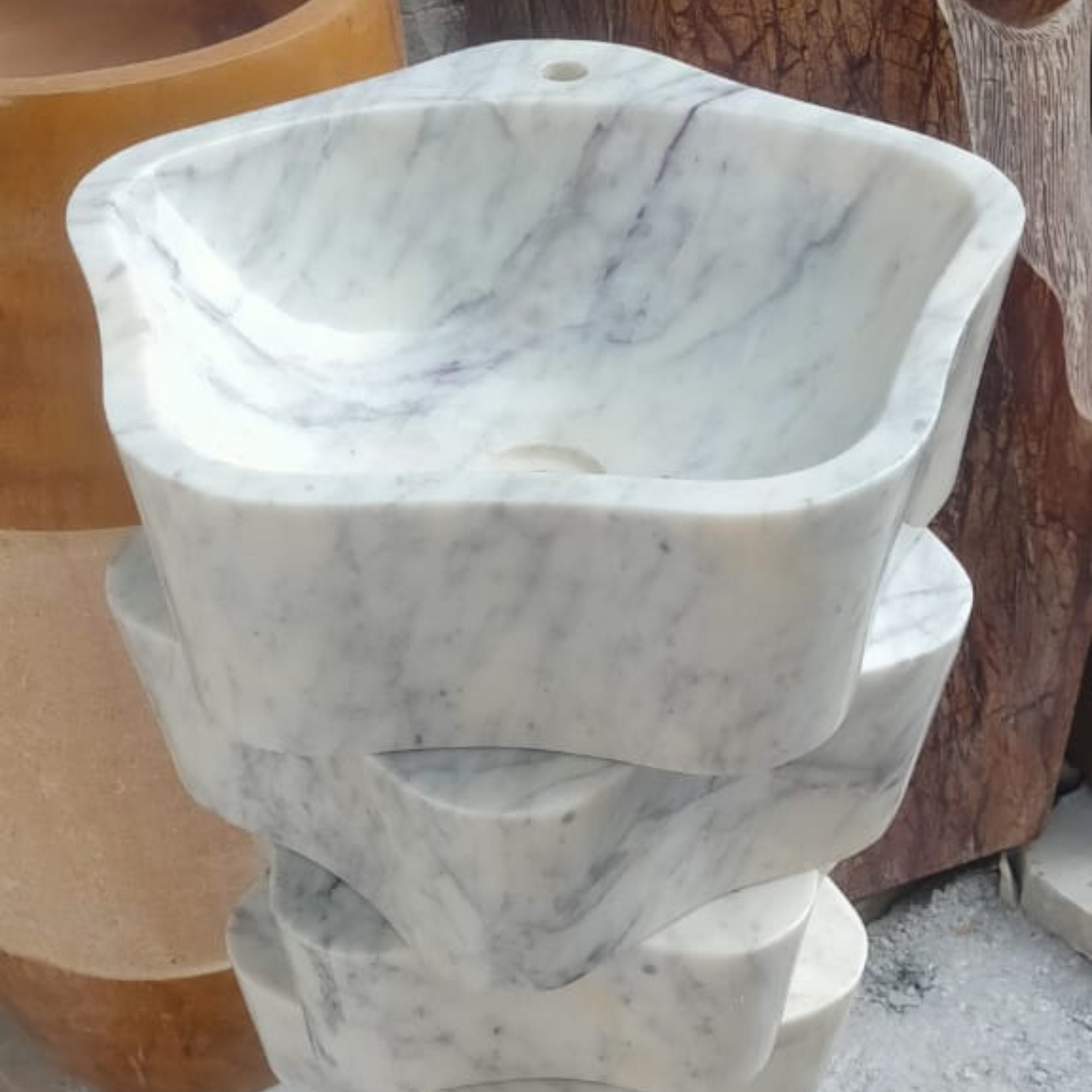 White Marble Pedestal Sink Natural Stone Sink Laundry Etsy
