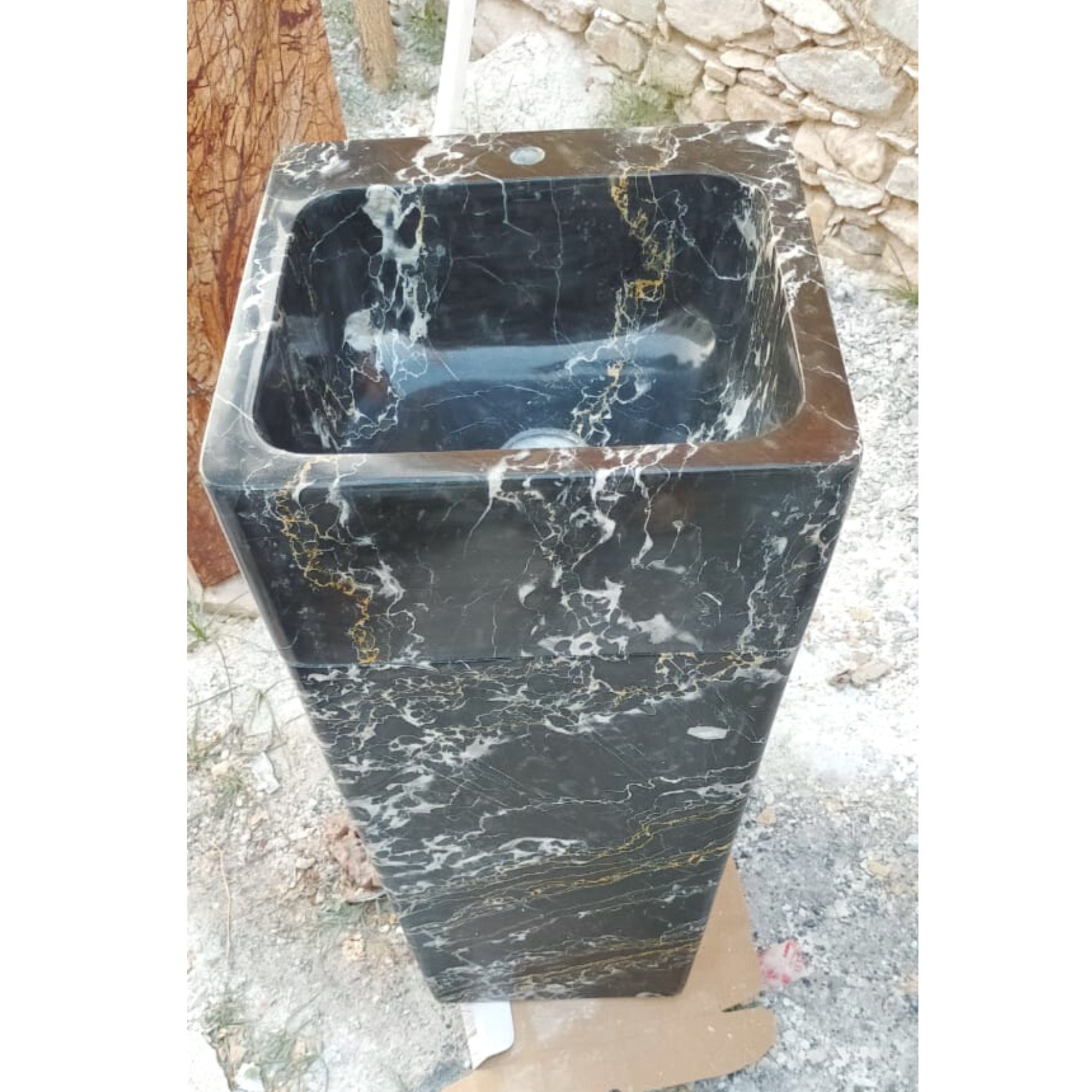 Black Marble Sink Vanity Stone Pedestal Square Sink Bathroom Etsy