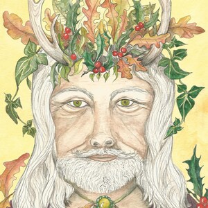 A5-GROETKAART ~ "Green man/Winter Solstice/Yule" ~ blanco voor elke gelegenheid ~ geïllustreerd door kunstenaar Angela Hodgson