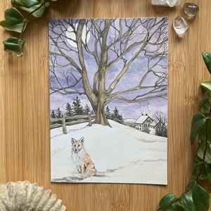 CARTE DE VUX A5 ~ « Twilight Fox » ~ vierge pour toutes les occasions ~ par l'artiste Angela Hodgson