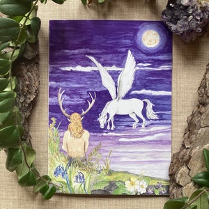 A5-GROETKAART ~ "Pegasus and The Green Man" ~ blanco voor elke gelegenheid ~ geïllustreerd door kunstenaar Angela Hodgson