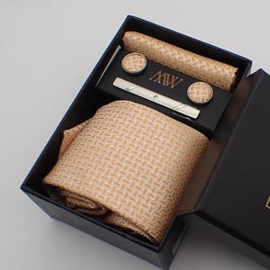 Light Orange Tie Set / Pocket Square Tie Bowtie Cufflinks Set / Wedding Tie / Tie Clips / Gift for him Mens Groomsmen Gift