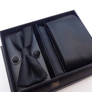 Premium Black Waffle Texture Formal Tie Set, Groomsmen Gift for Him, Wedding Necktie Set, Hand-made Tie, Anniversary Gift for Men, Gift Box
