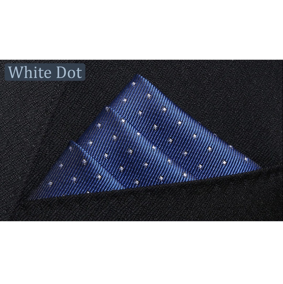 Blue Silk Pocket Square the Stairs Fold White Dot, Bulk Order. Pocket