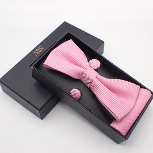 Set papillon rosa chiaro per sposo/fazzoletto da taschino con biglietto da visita, papillon e gemelli/cravatta da matrimonio/fermacravatta/regalo per testimone di nozze