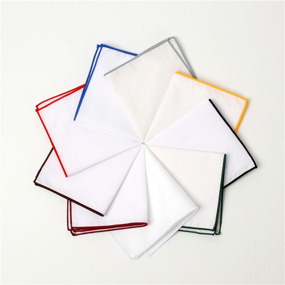White Pocket Square Cotton Pocket Square for Color Edged Mens Etsy