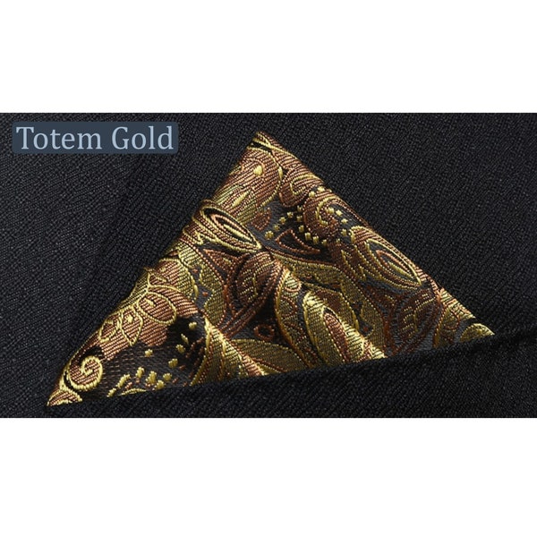 Gold Silk Pocket Square The Stairs Fold - Totem Gold, Bulk Order. Pocket squares for Wedding Party Balls Free shipping for USD35 up