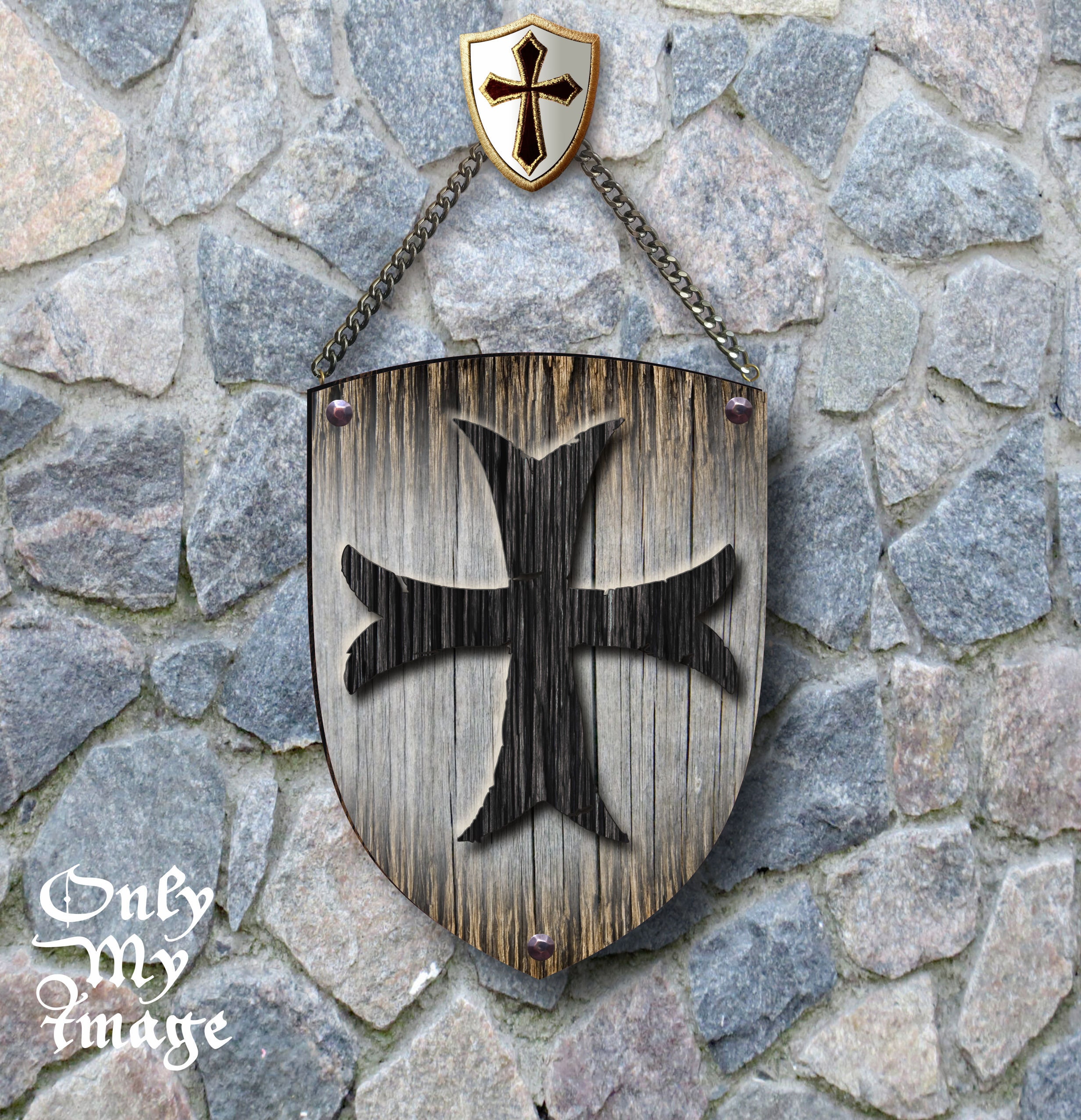 Teutonic Shield Patch - Embroidered Iron-On Applique, Military Crusades Religious Theme