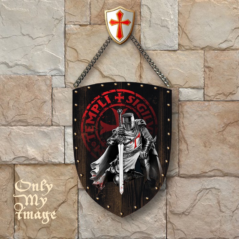 Coat of Arms Templar. Wooden shield with old real nails. image 10