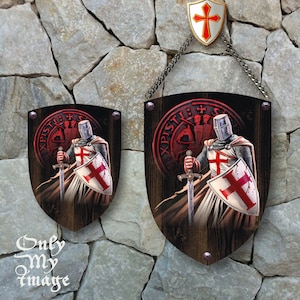 Templar on wooden shield with old real nails.