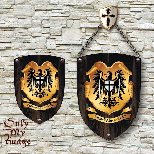 Teutonic Order оn wooden shield with old real nails.