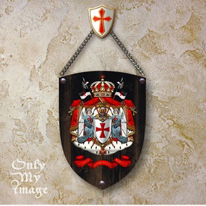 Coat of Arms Templar. Wooden shield with old real nails. image 1