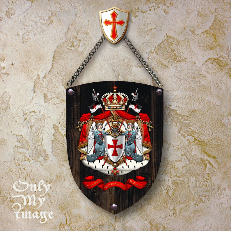 Coat of Arms Templar. Wooden shield with old real nails. image 1