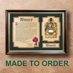 20&quot;х15&quot;Family Surname & Coat of Arms History,designed as an original heraldic composition and 3D seal. Print. Decorative frame. Family Crest
